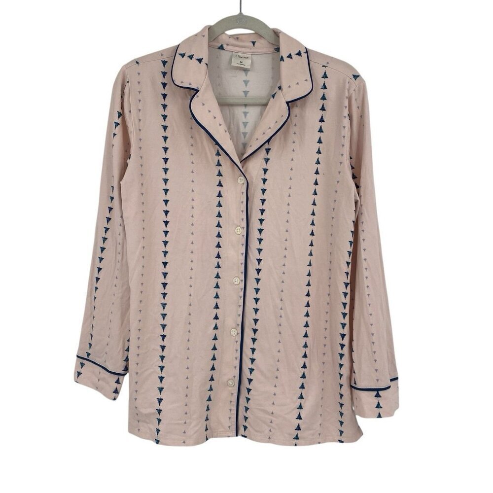 Soma Womens Size M Notch Collar Pajama Top Tree Stripe Long Sleeve